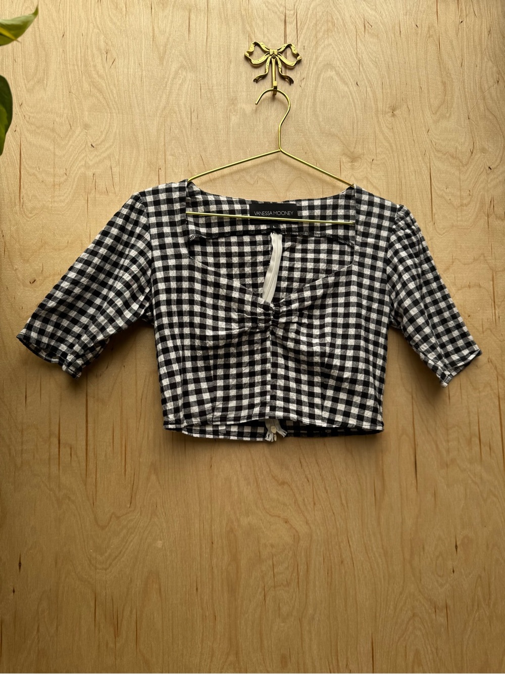 VANESSA MOONEY Gingham Crop Top Black White L - Picture 5 of 8